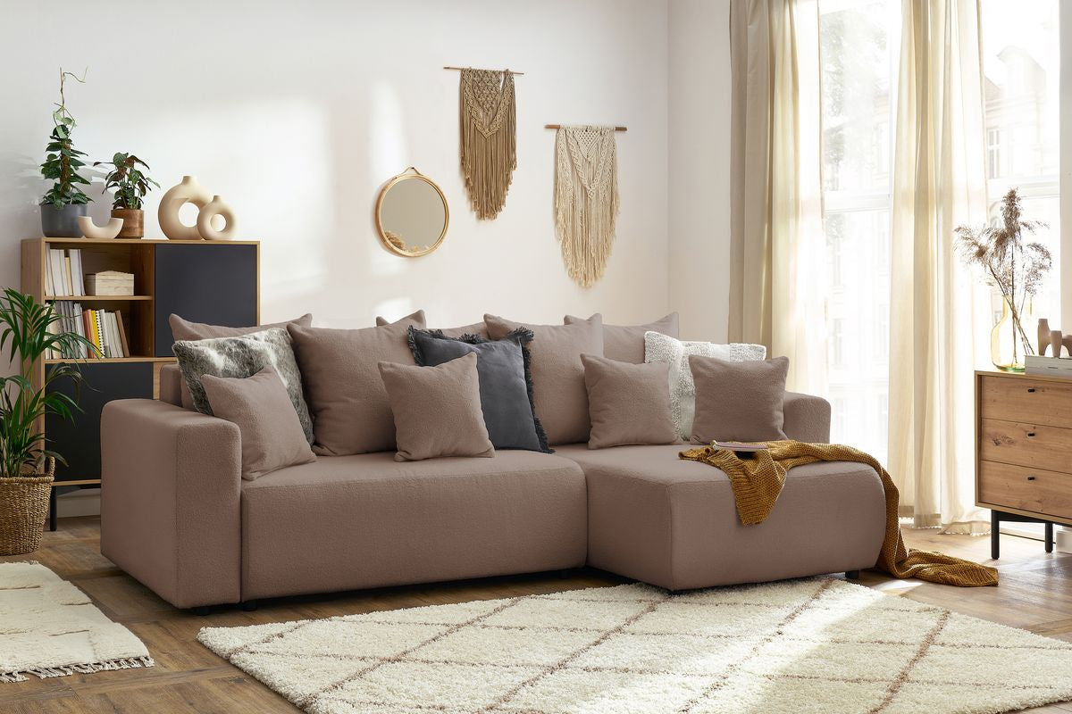 Canapé d'angle réversible convertible coffre ENVY tissu bouclette doux