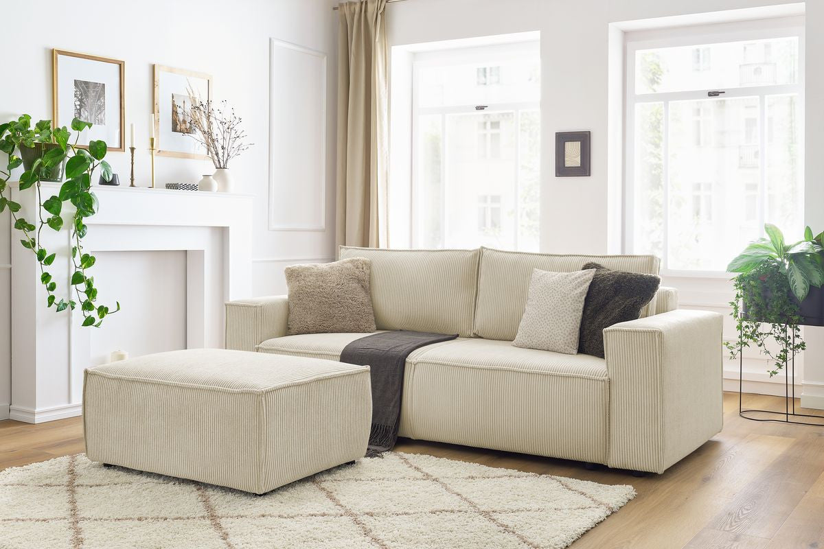 Canapé droit convertible coffre NIHAD velours côtelé avec pouf