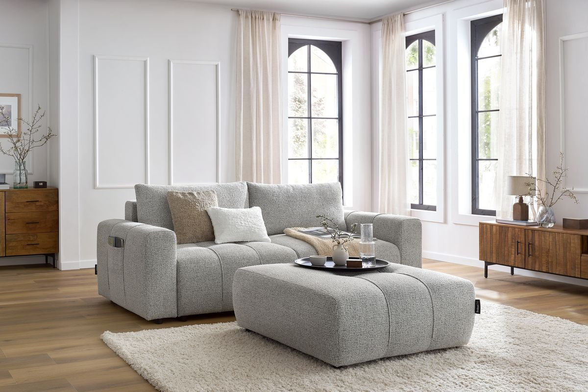 Canapé droit convertible coffre ARSENE avec pouf