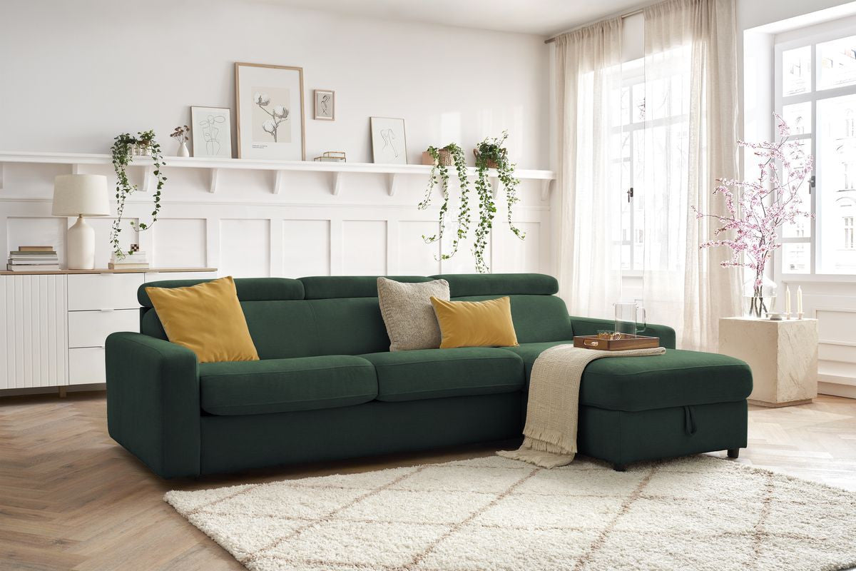 Canapé d'angle réversible convertible coffre MONACO tissu lisse