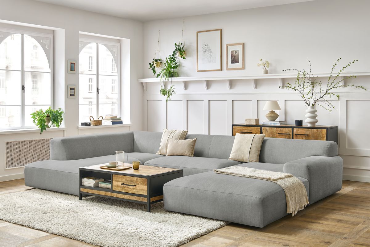 Canapé panoramique fixe compact LAVENA tissu velours