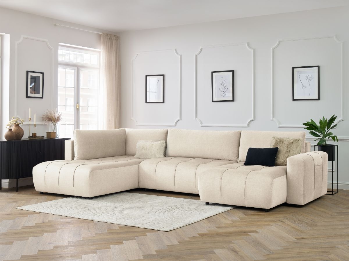 Canapé panoramique convertible coffre ARSENE tissu velours