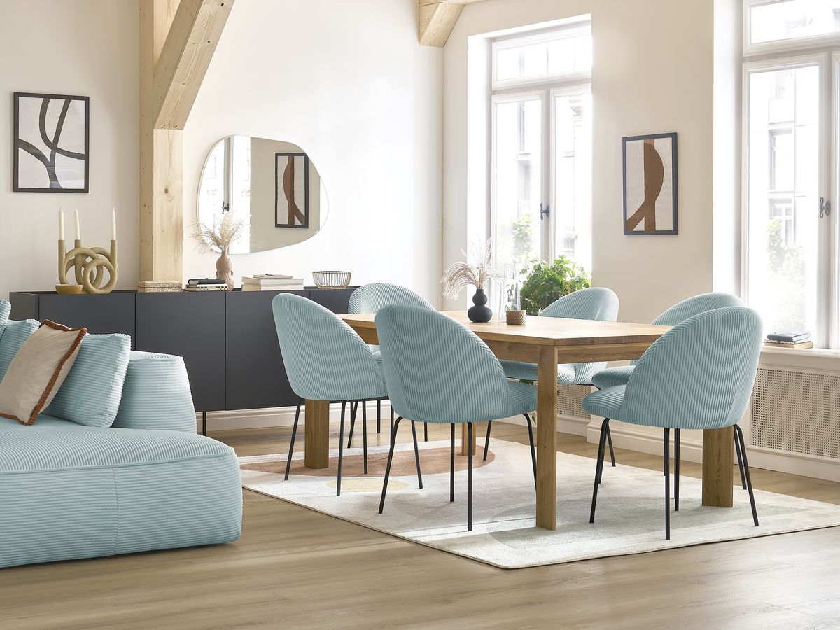 Chaise LALIE tissu velours côtelé et pieds métal noir