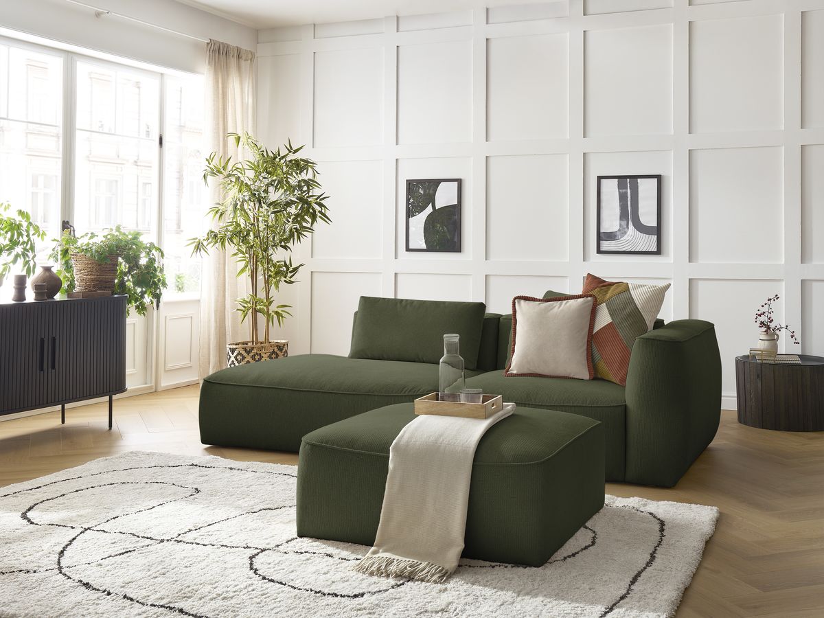 Canapé droit fixe 3 places LEOPOLD tissu chiné avec pouf