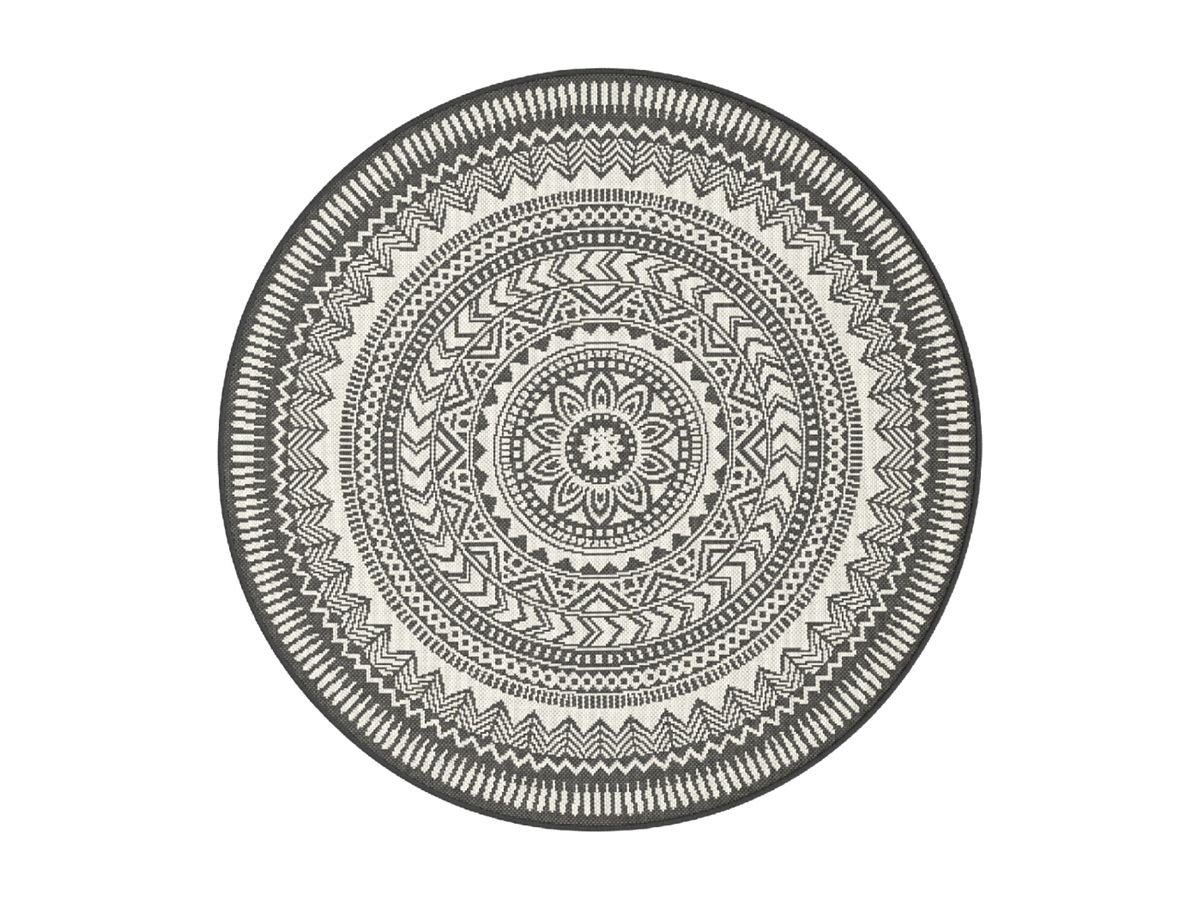 Tapis rond poils ras SIENNA motif vintage