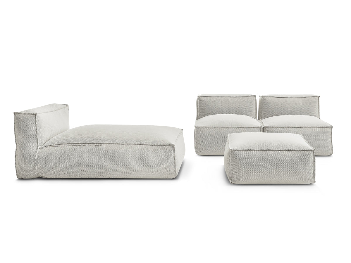 Modulaire tuinbank BIARRITZ met beschermhoes, 2 losse fauteuils, 1 chaise longue en 1 poef