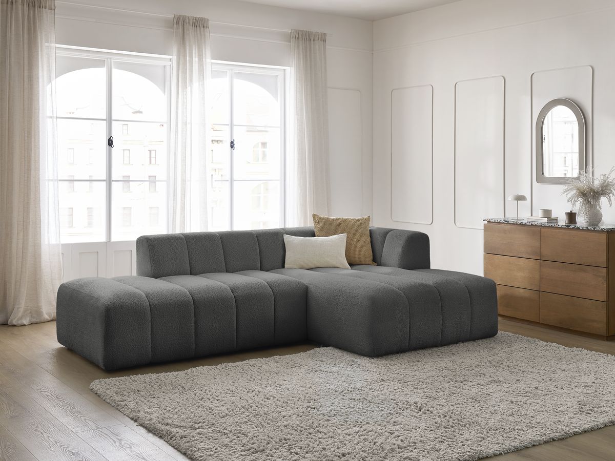 Canapé d'angle fixe modulable ANNECY tissu bouclette