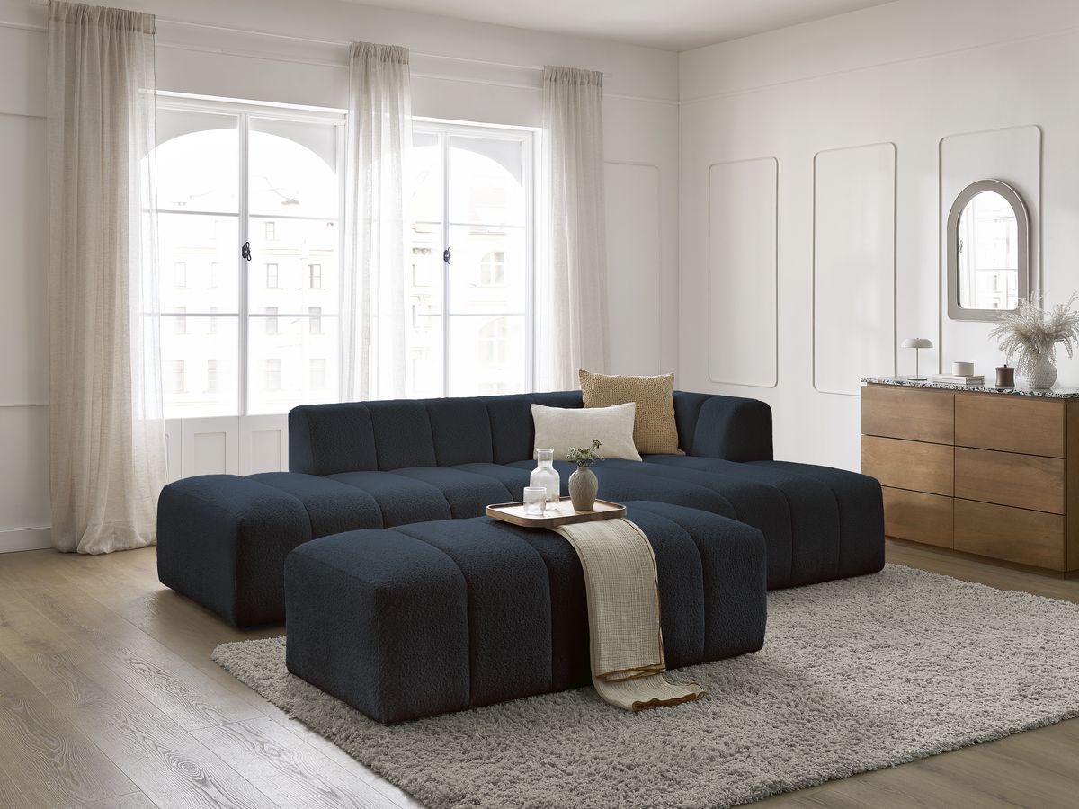 ANNECY modulaire vaste hoekbank in badstof met poef