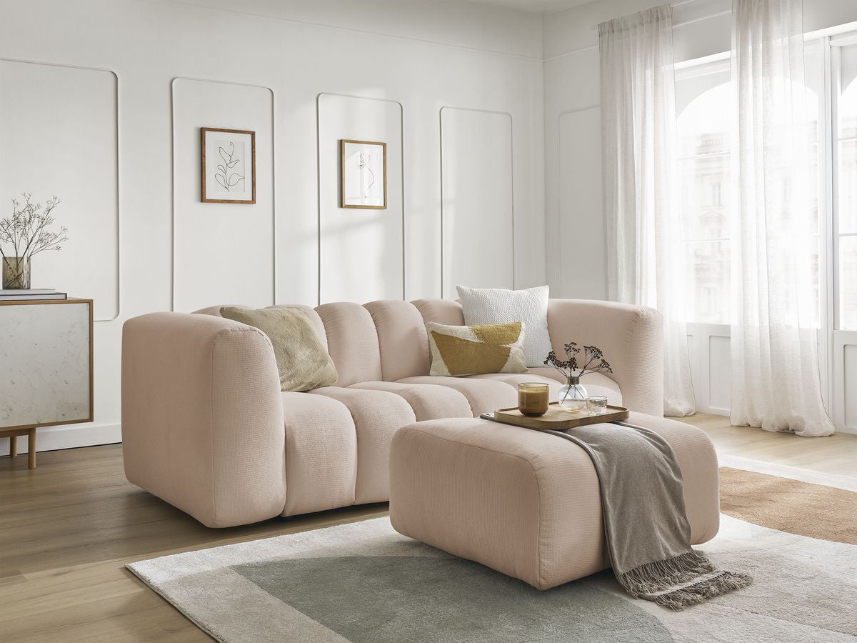 TALIA vaste 3-zits rechte bank in gem?leerde stof met poef