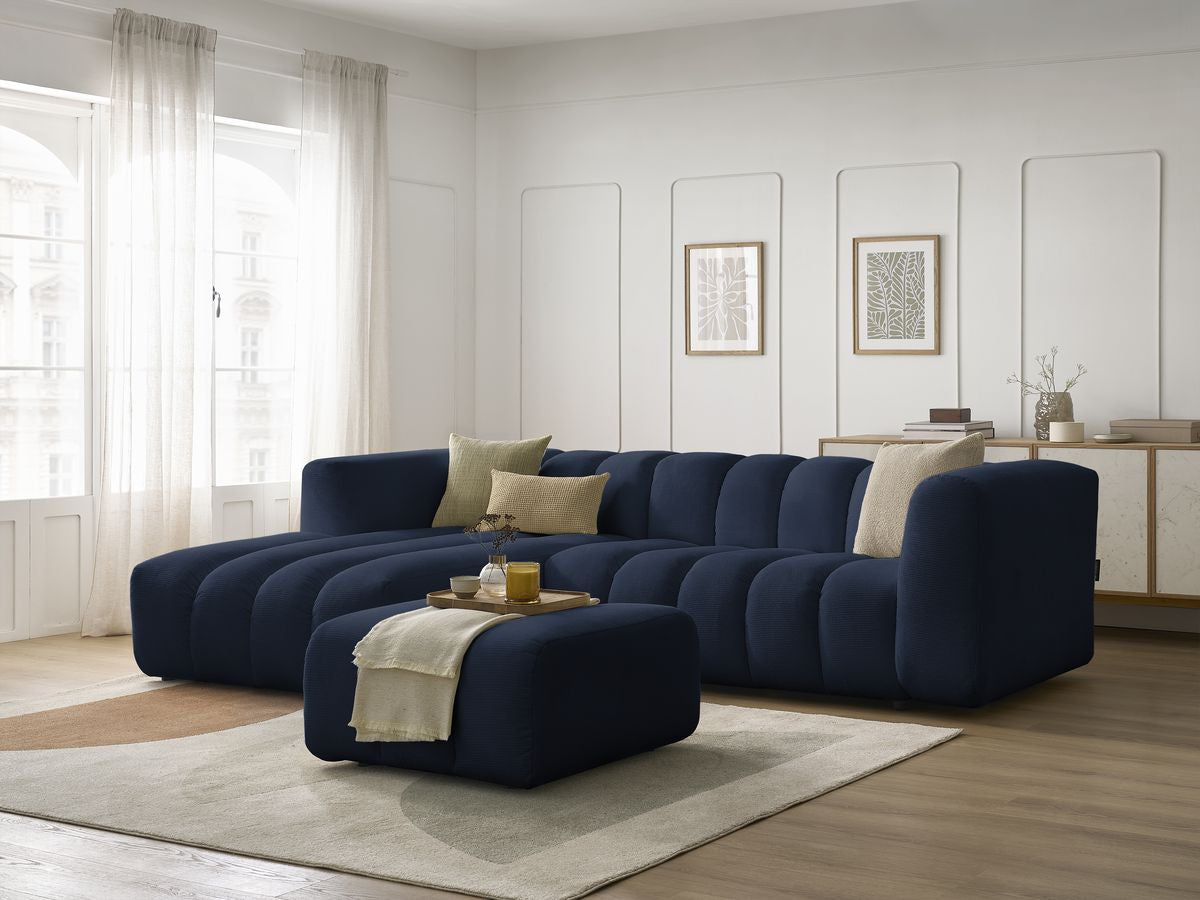 Canapé d'angle fixe TALIA tissu chiné avec pouf