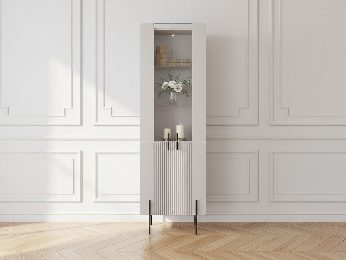 Meuble vitrine 2 portes H.190 cm MATHILDE pieds noirs
