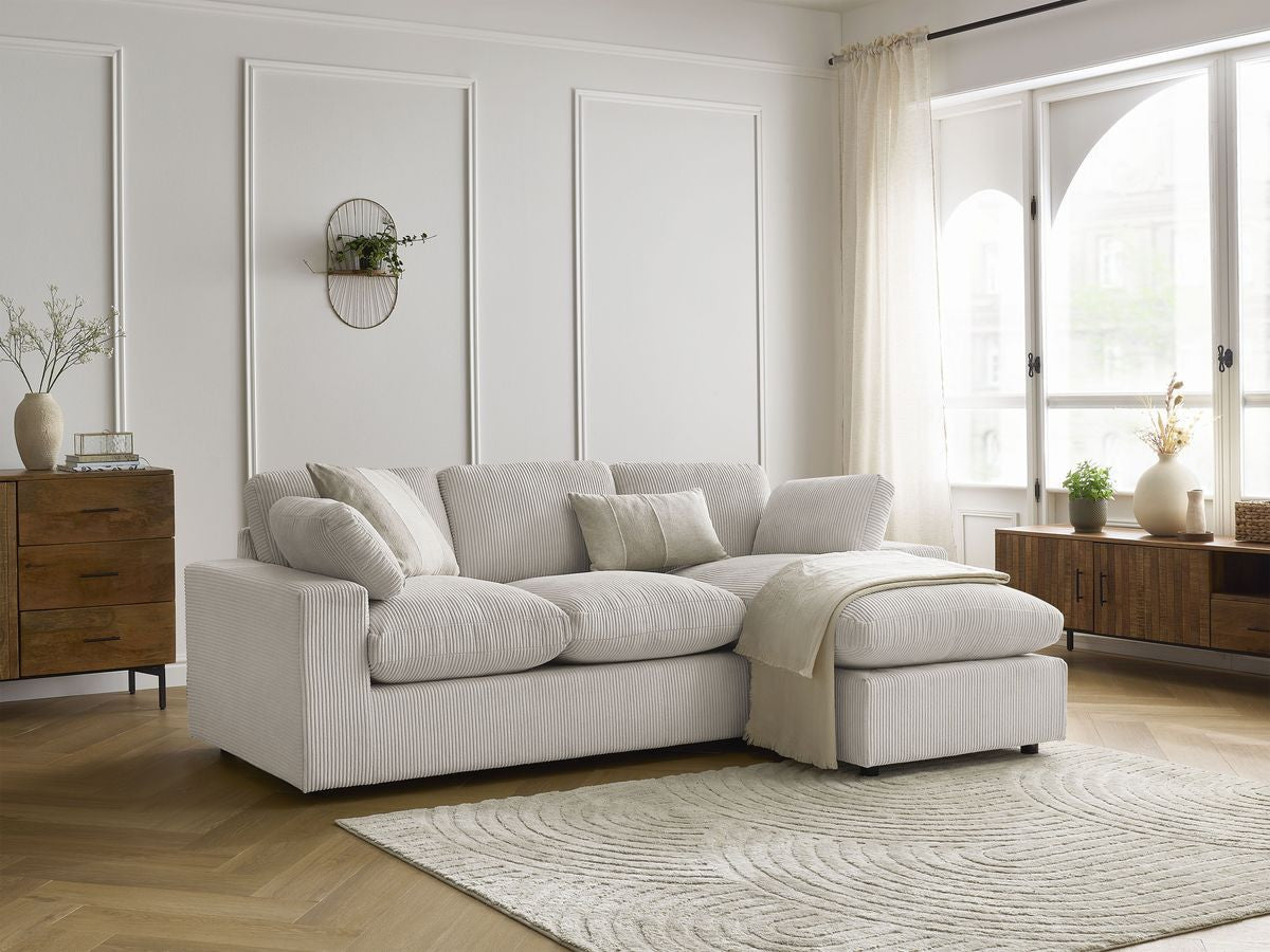 Canapé d'angle fixe compact réversible BELAIR velours côtelé