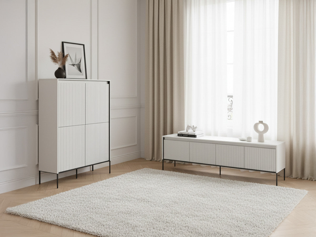 LENARA set met 100 cm hoog dressoir + 193 cm tv-meubel met noppen en led-verlichting