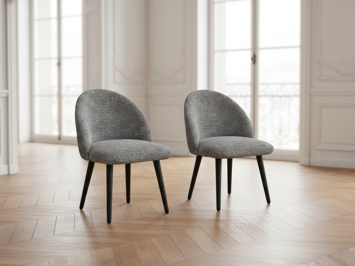 Lot de chaises LALIE tissu chiné et pieds scandinaves noirs