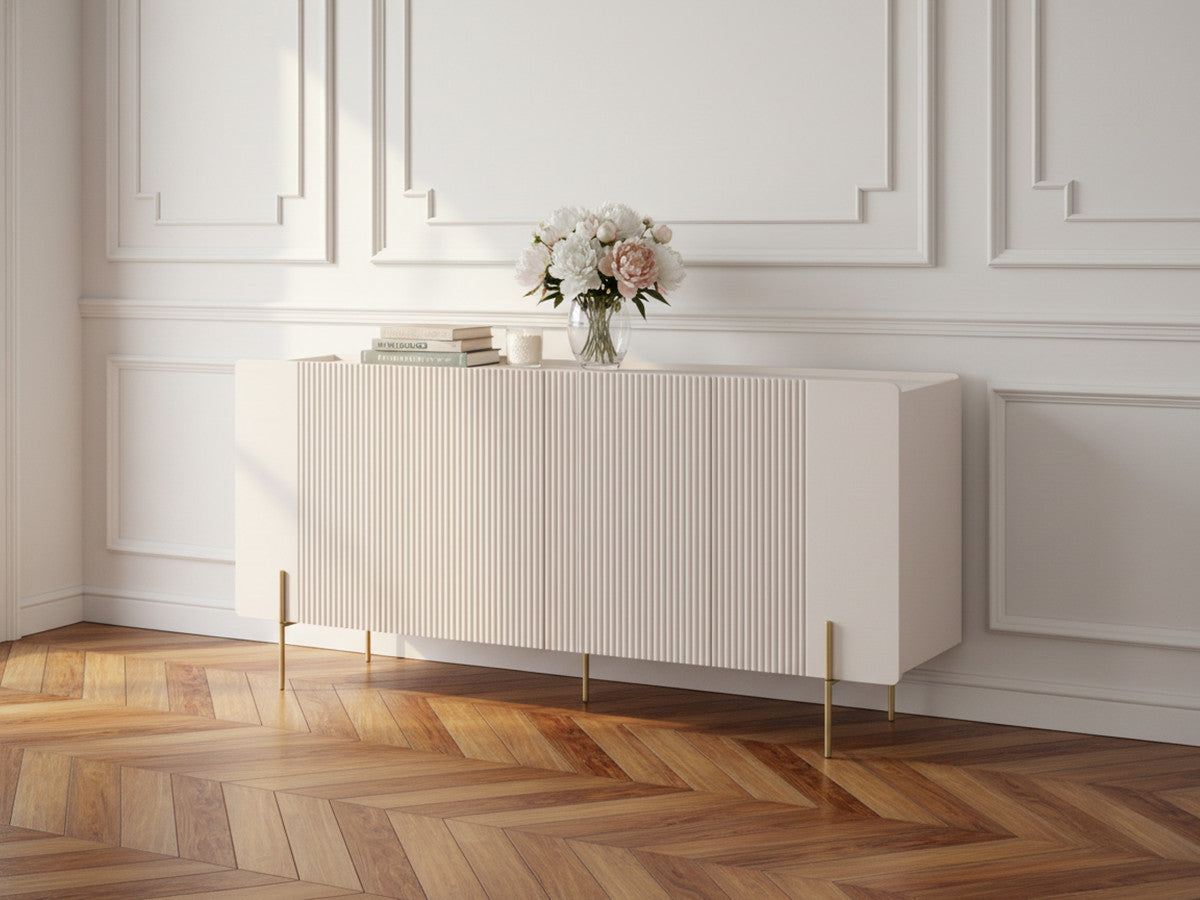MATHILDE 4-deurs dressoir 200 cm marmerlook bovenblad en gouden poten