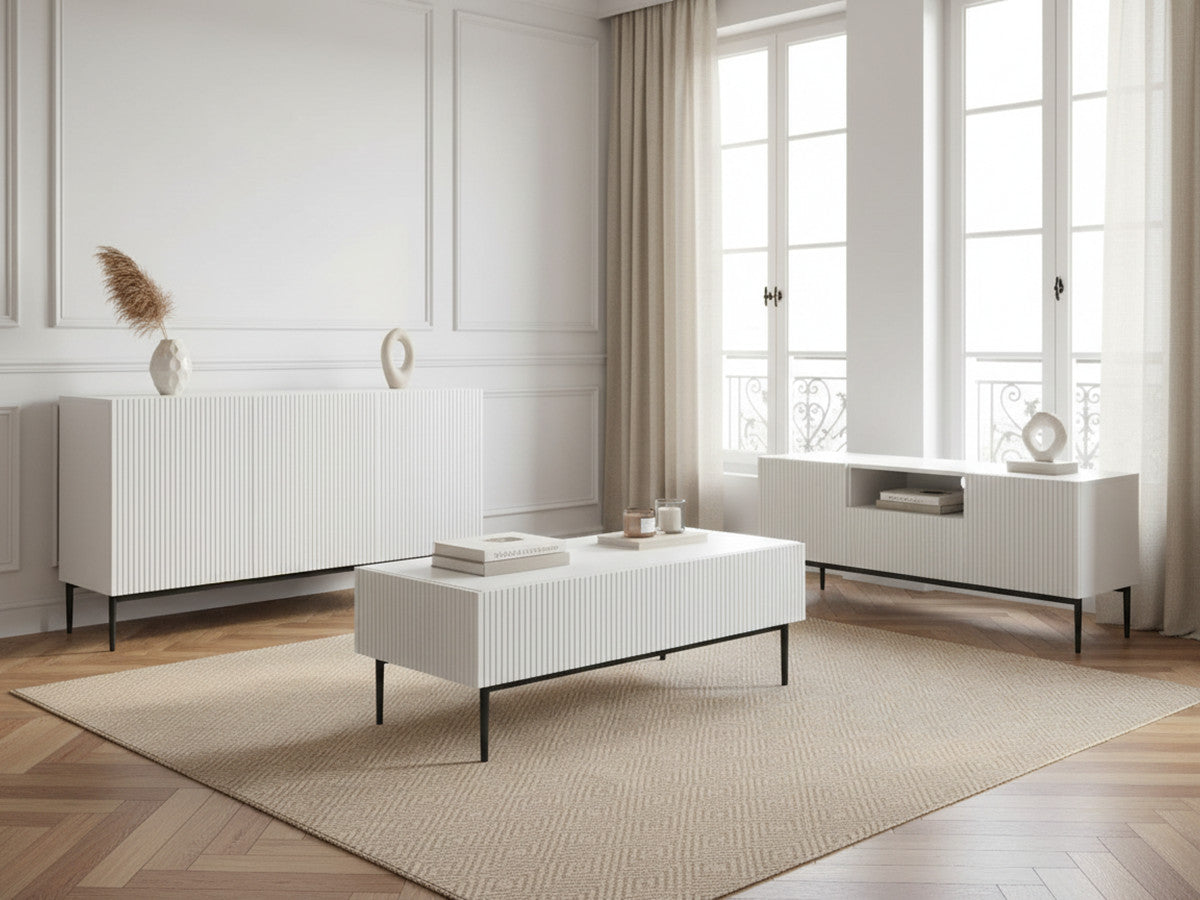 Ensemble KASHA avec meuble TV 150 cm avec niche + buffet 150 cm + table basse pieds noirs