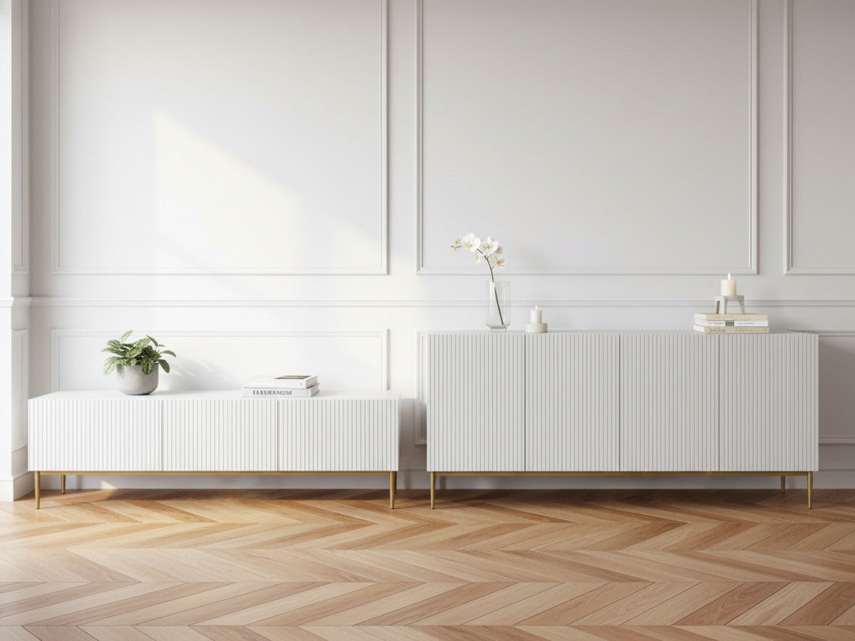 KASHA set met 200 cm tv-meubel + 200 cm 4-deurs dressoir met gouden poten