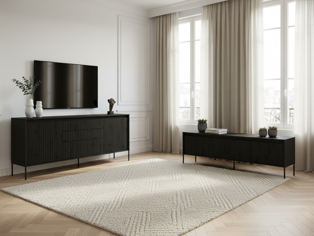 LENARA set met 166 cm dressoir + 167 cm tv-meubel met noppen en led-verlichting