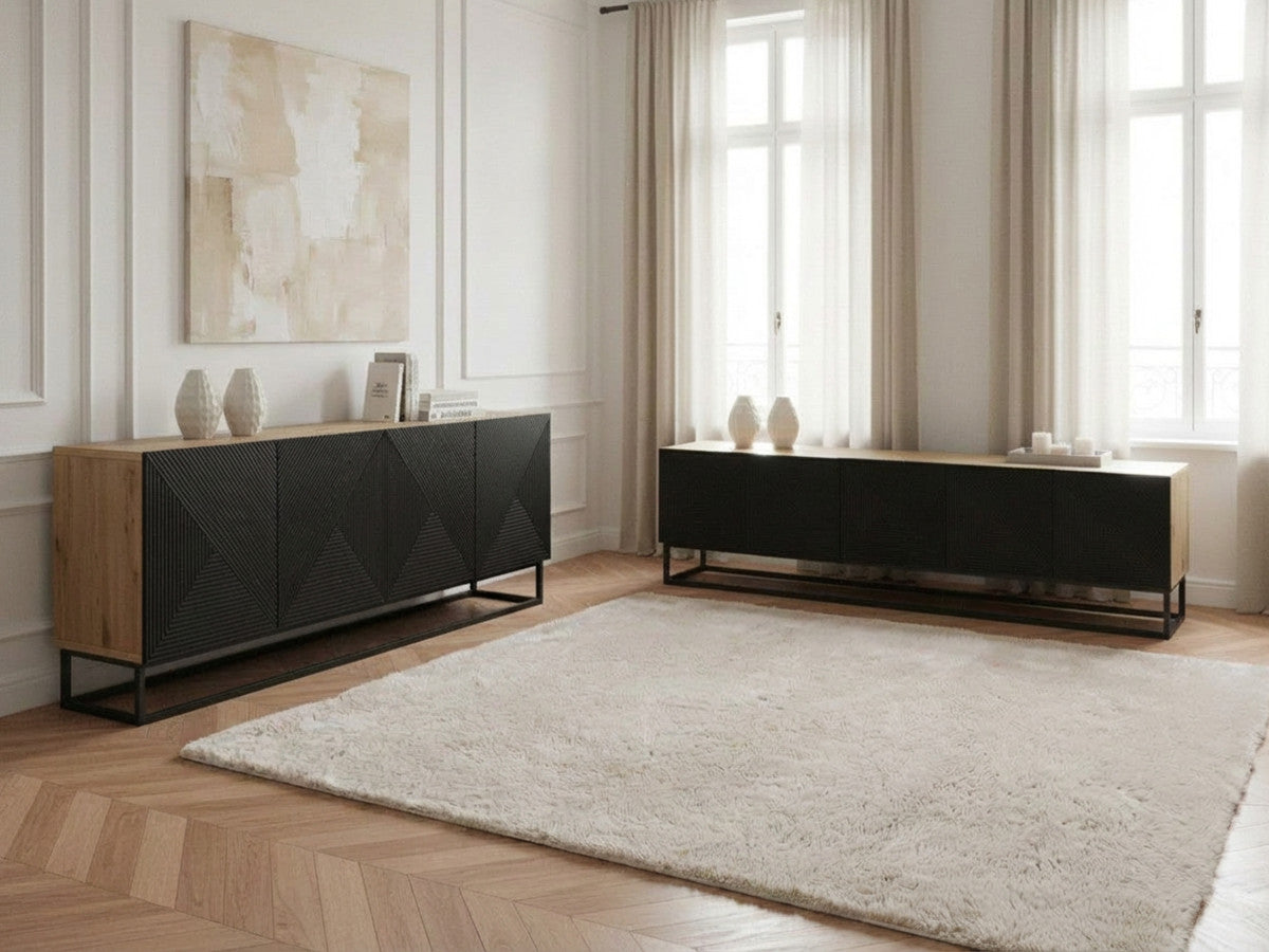 ALICE set met 200 cm tv-meubel + 200 cm 4-deurs dressoir met metalen poten