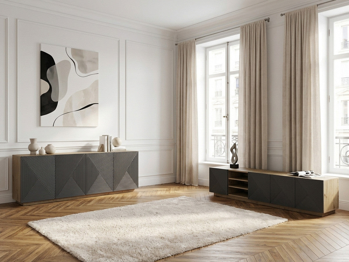 Ensemble ALICE avec Meuble TV avec niche 200 cm + Buffet 4 portes 200 cm