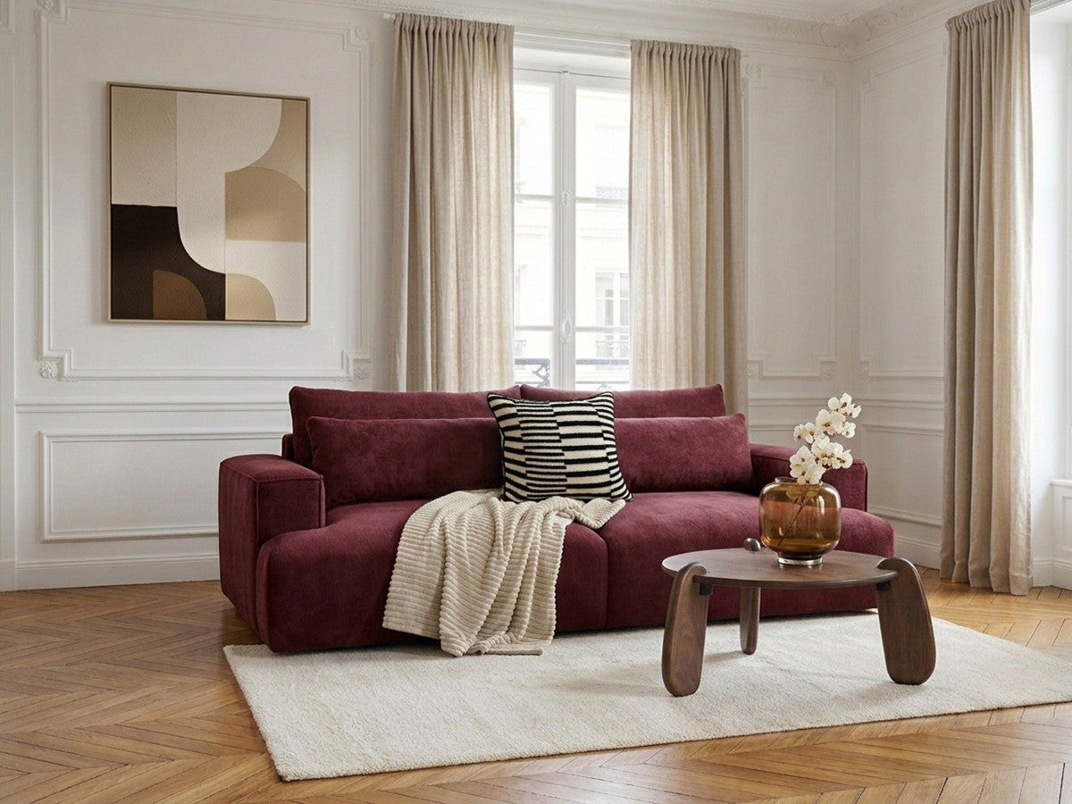 TWINY 3-zits vaste rechte bank met diepe zitting in gladde stof