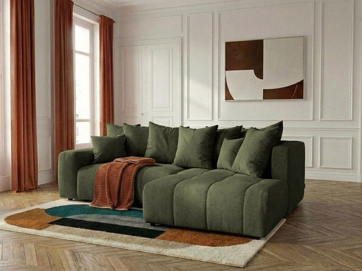 Canapé d'angle L convertible coffre ROXELANE tissu chiné