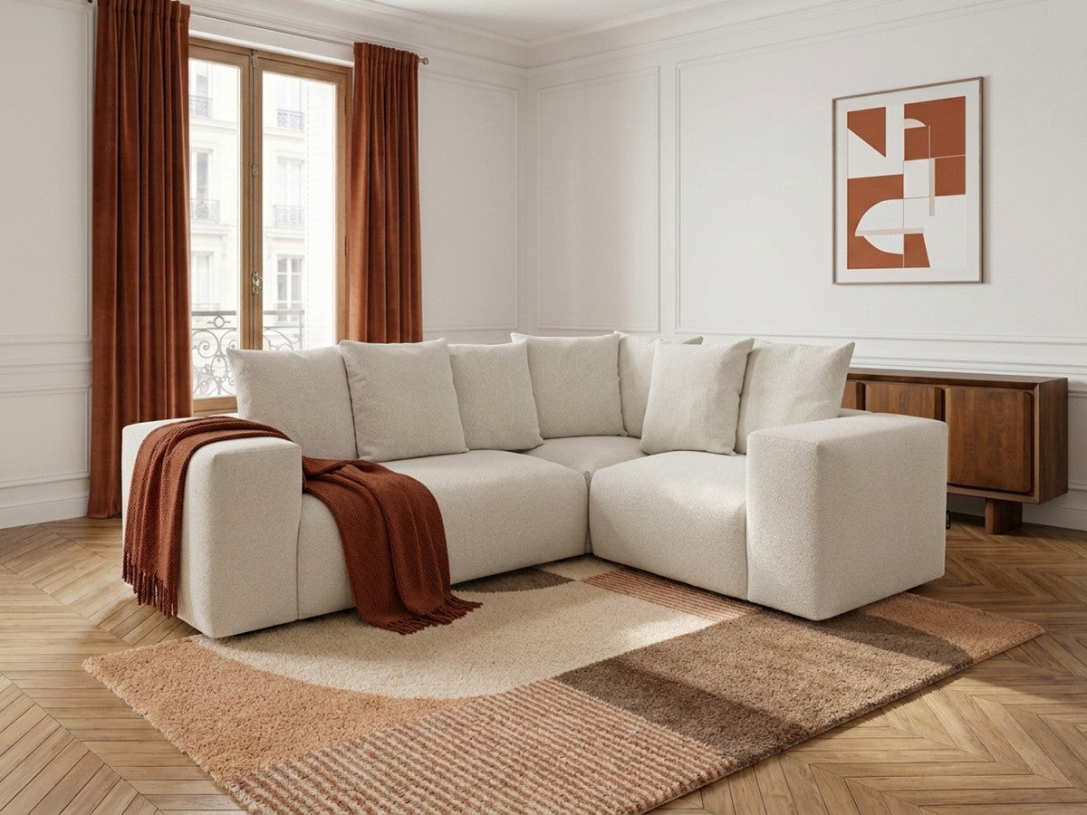 VOLTAIRE modulaire vaste hoekbank met 1 2-zits fauteuil, 1 hoek- en 1 1-zits fauteuil in gem?leerde stof