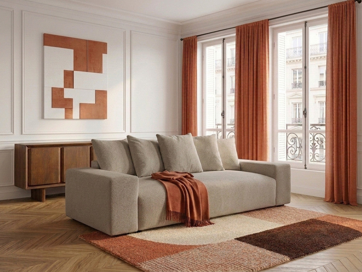 Canapé droit convertible coffre VOLTAIRE tissu chiné