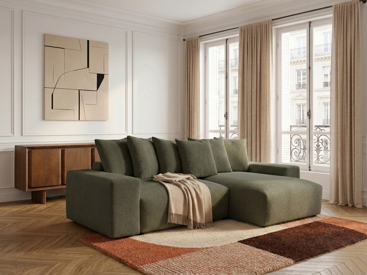 Canapé d'angle convertible réversible coffre VOLTAIRE tissu chiné