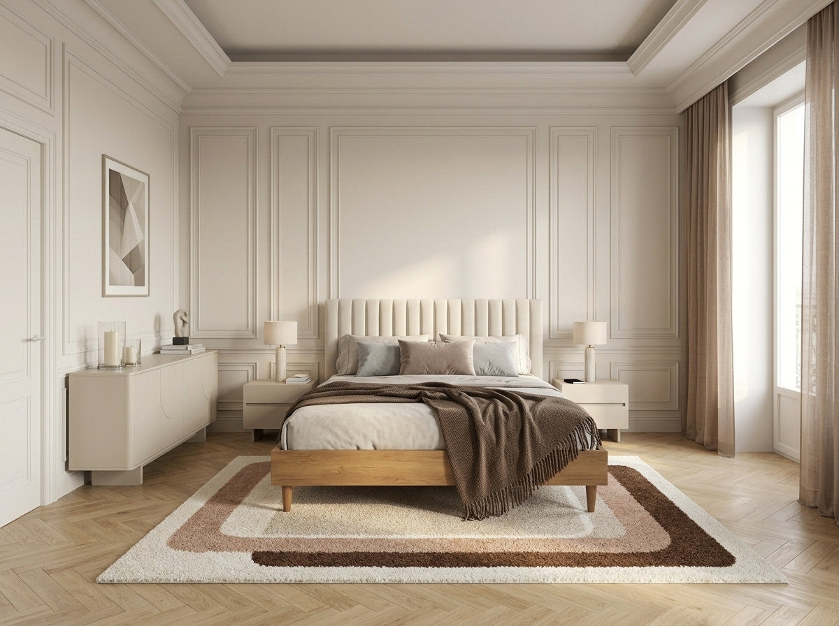 Lit OCEANE tissu velours lattes massives