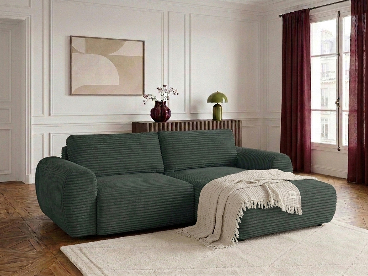 Canapé d'angle compact convertible coffre LUCIEN gros côtelé doux