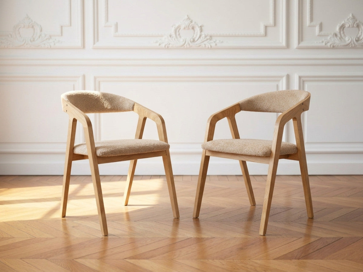 Lot de 2 chaises en bois de chêne PRISCA tissu bouclette