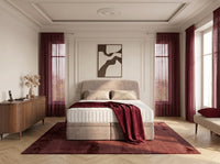 Ensemble avec lit coffre boxspring VELORA velours lisse + matelas