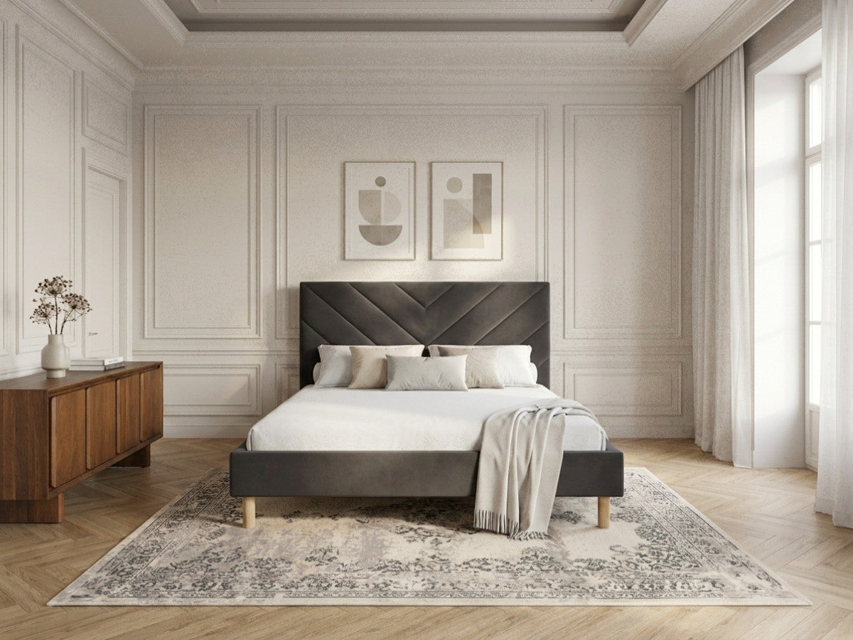 Lit ROMANE avec lattes massives tissu velours