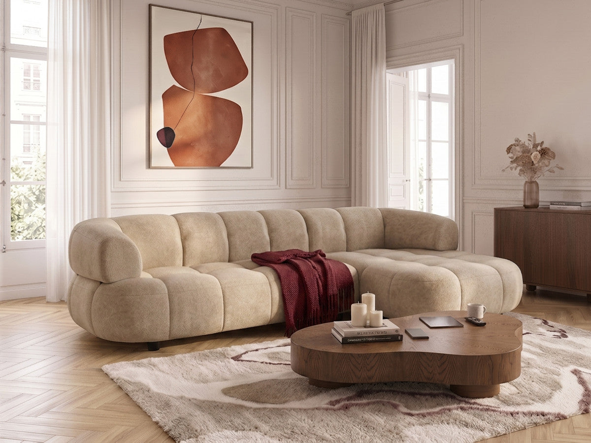 Canapé d'angle convertible avance-recule électrique LOVELY tissu chenille