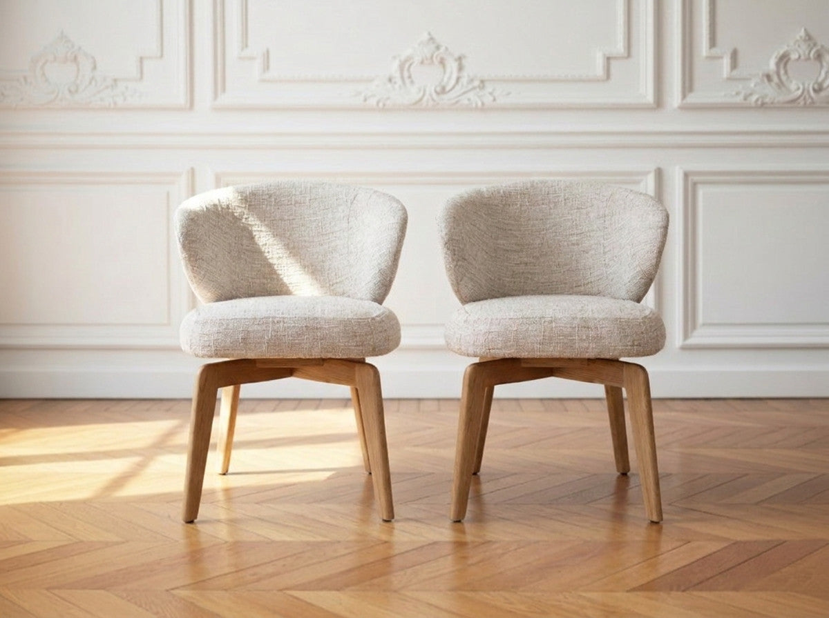 Set van 2 ANNE-stoelen met massief eikenfineer en gestructureerde stof