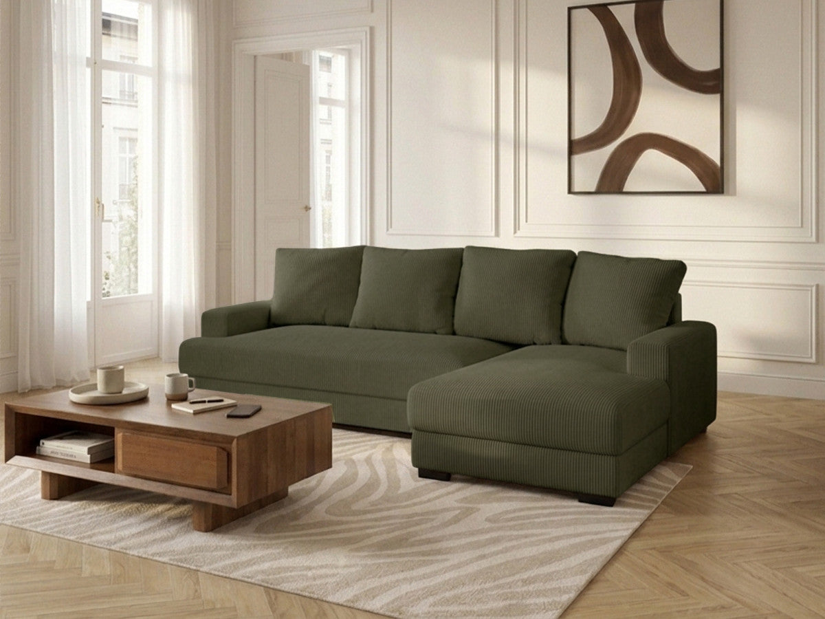 Canapé d'angle convertible coffre CAMPI tissu velours côtelé