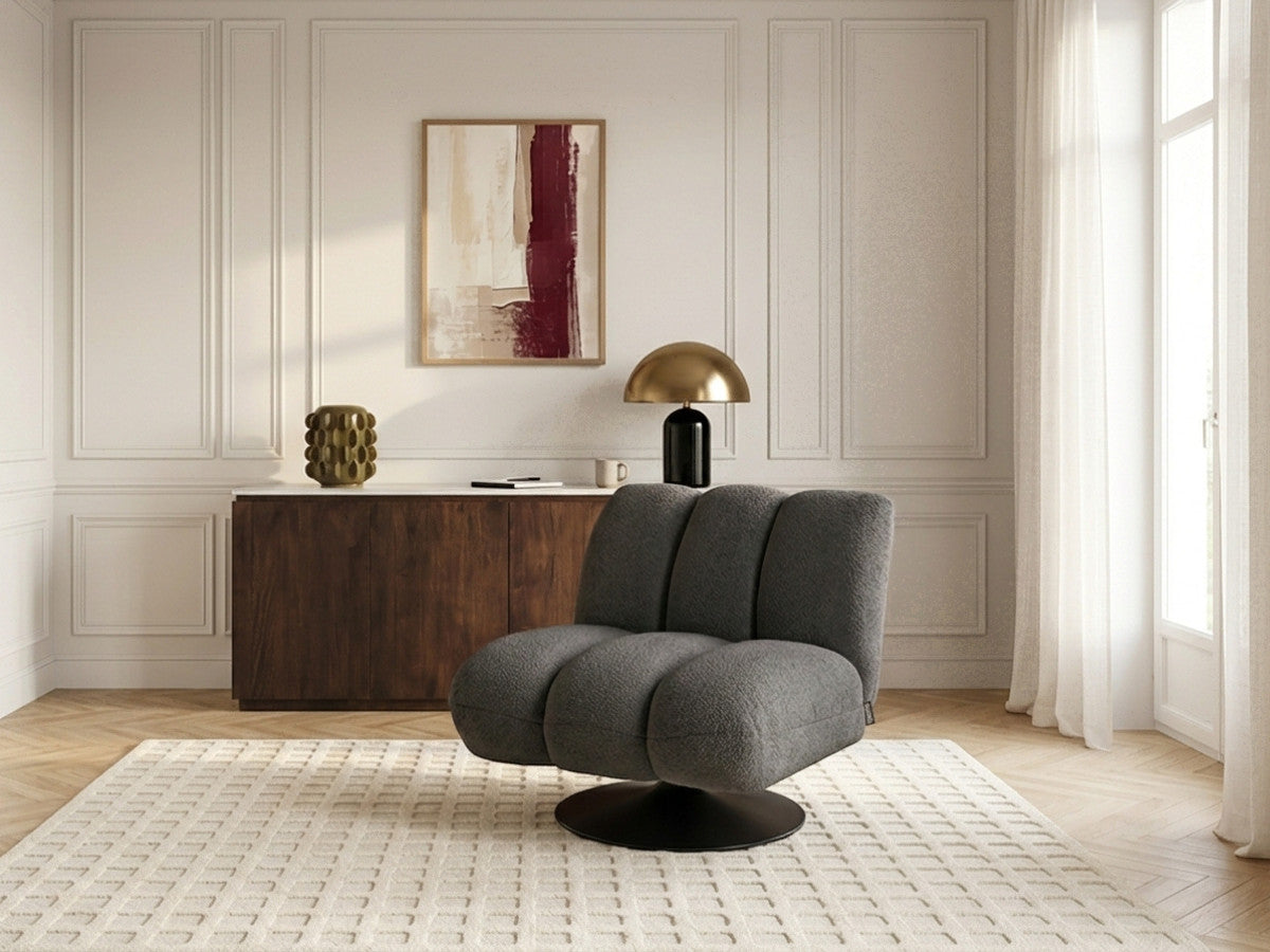 Draaifauteuil JANISSAIRE van bouclé stof