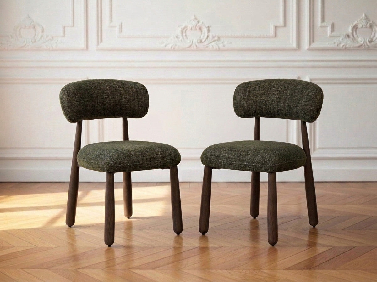 Lot de 2 chaises DAUPHINE tissu texturé et pieds effet noyer