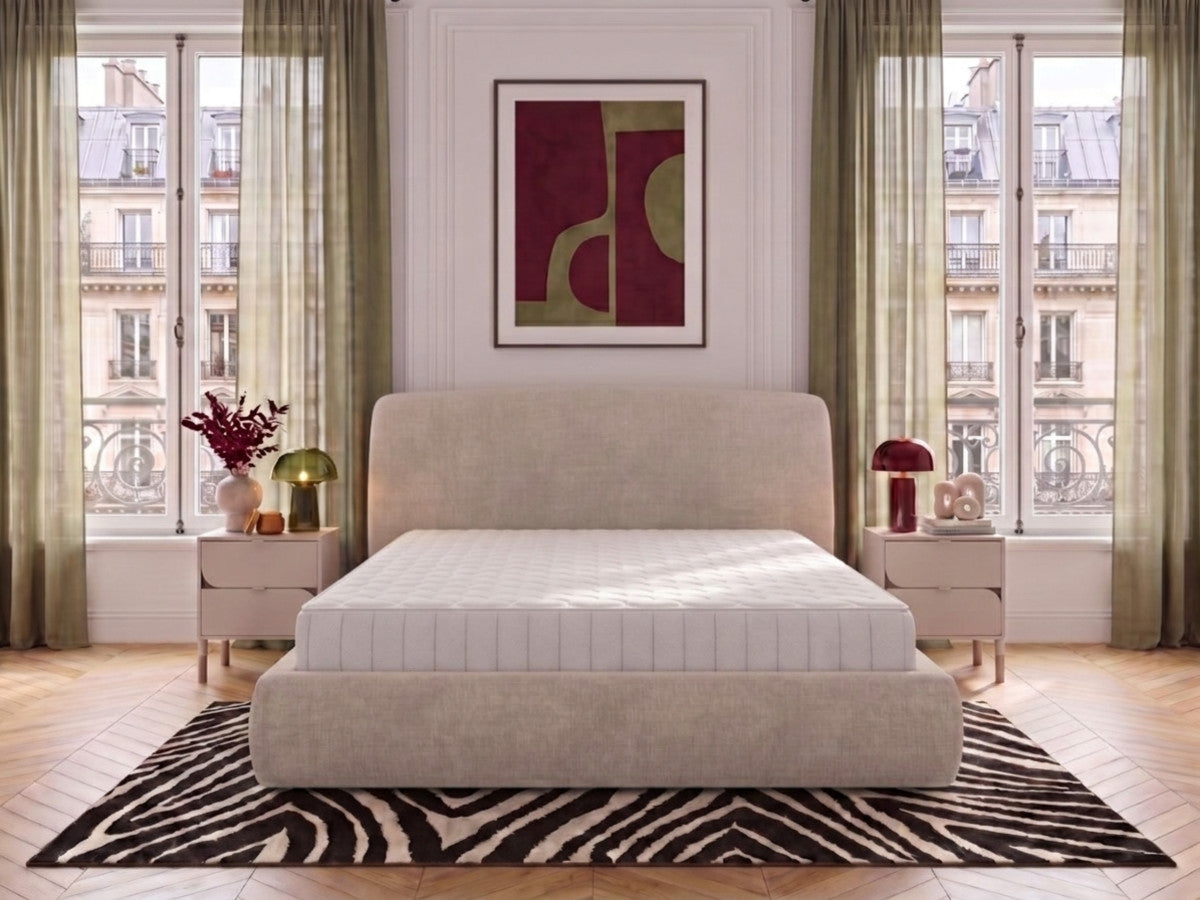 Set met opbergbed ELIXA in gestructureerde stof + matras
