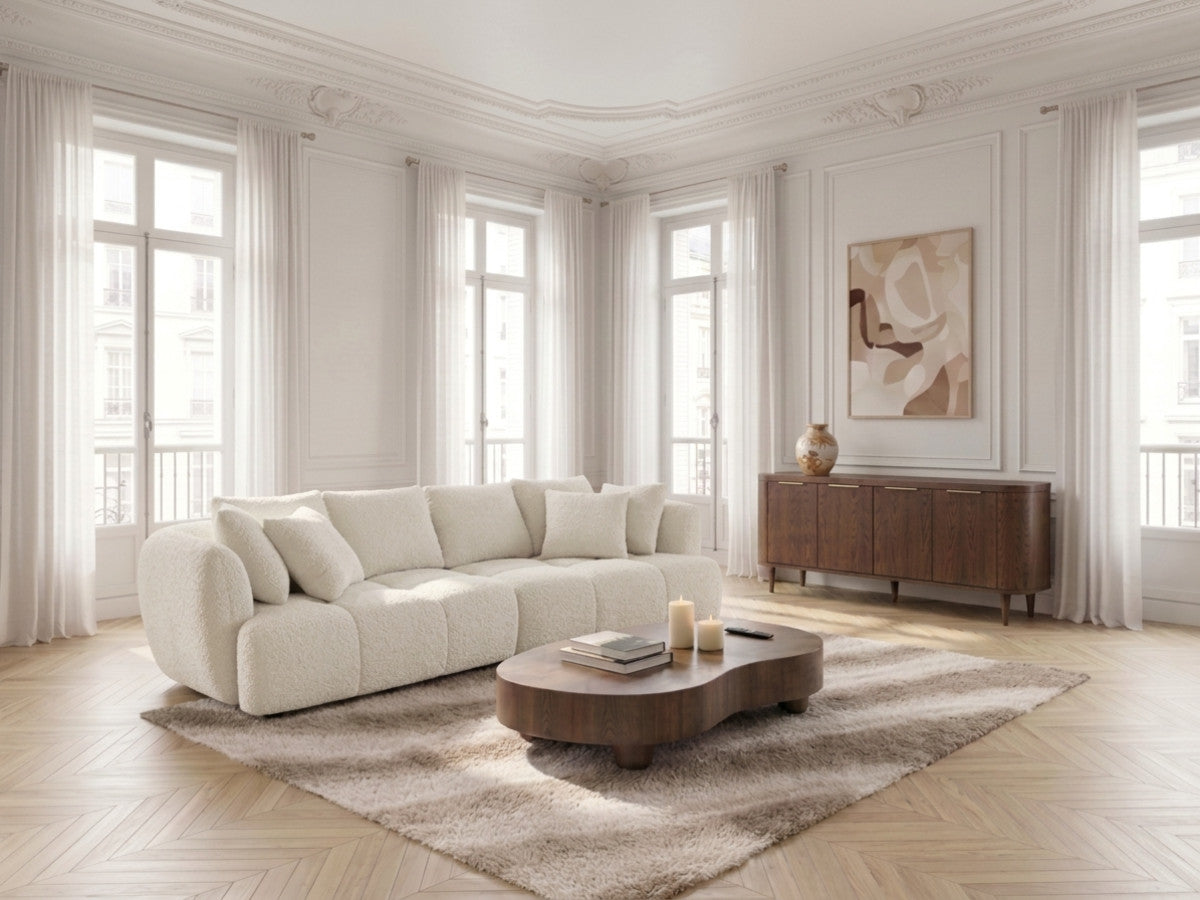 Canapé droit convertible double avance-recule électrique AUDE tissu bouclette