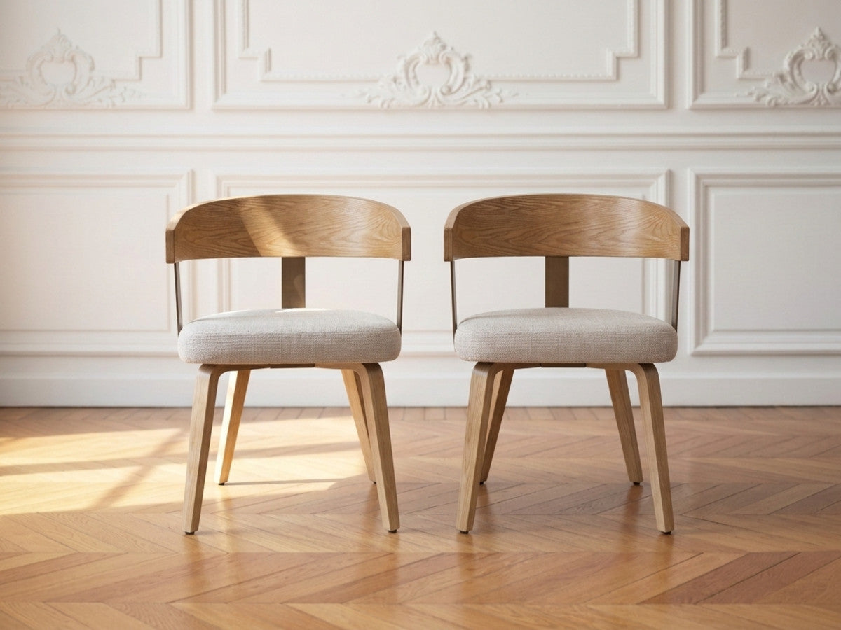 Set van 2 stoelen BIARA met structuurstof en poten van populieren multiplex