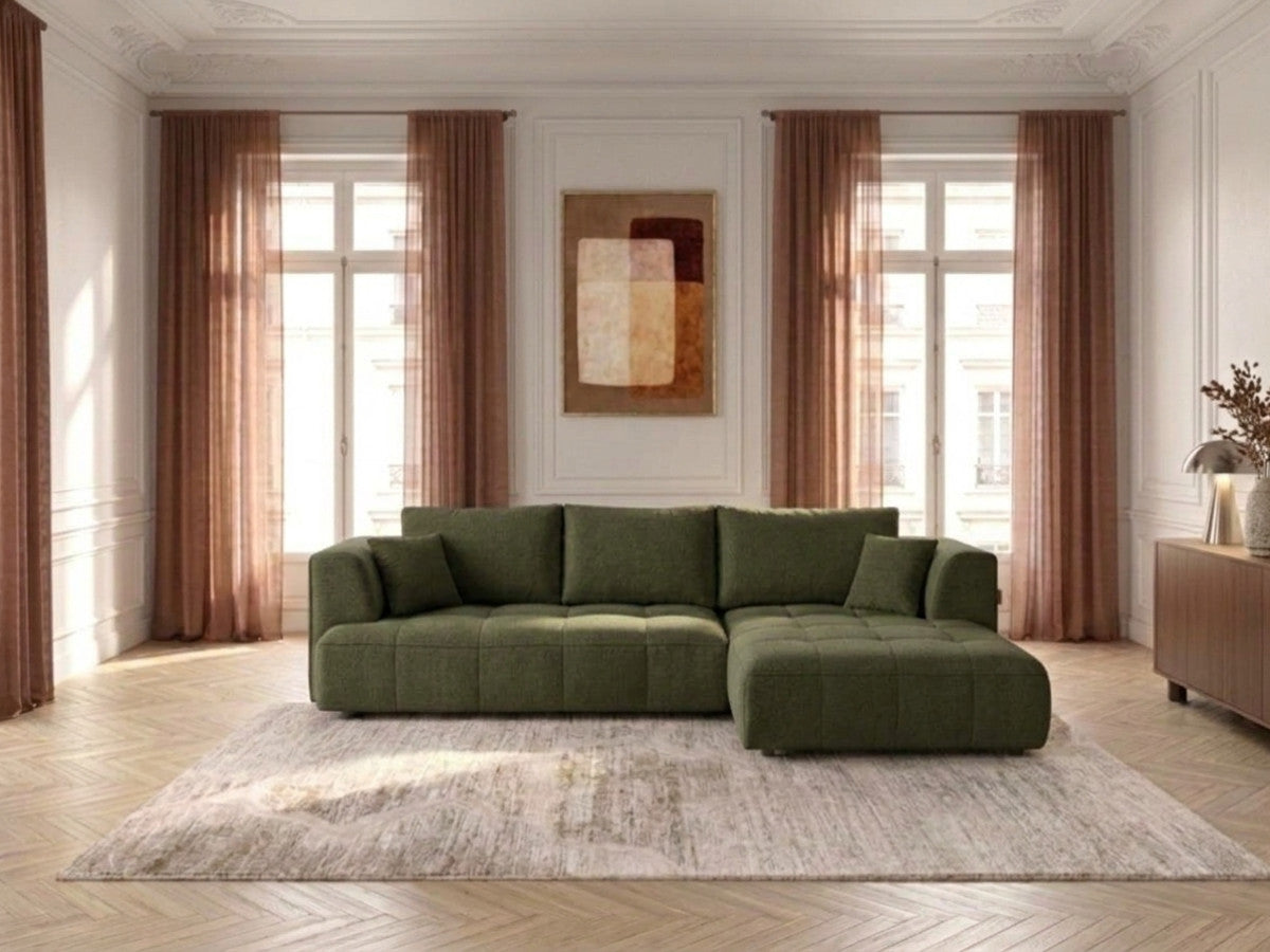 Canapé d'angle convertible avance-recule électrique CLOVIS tissu lisse