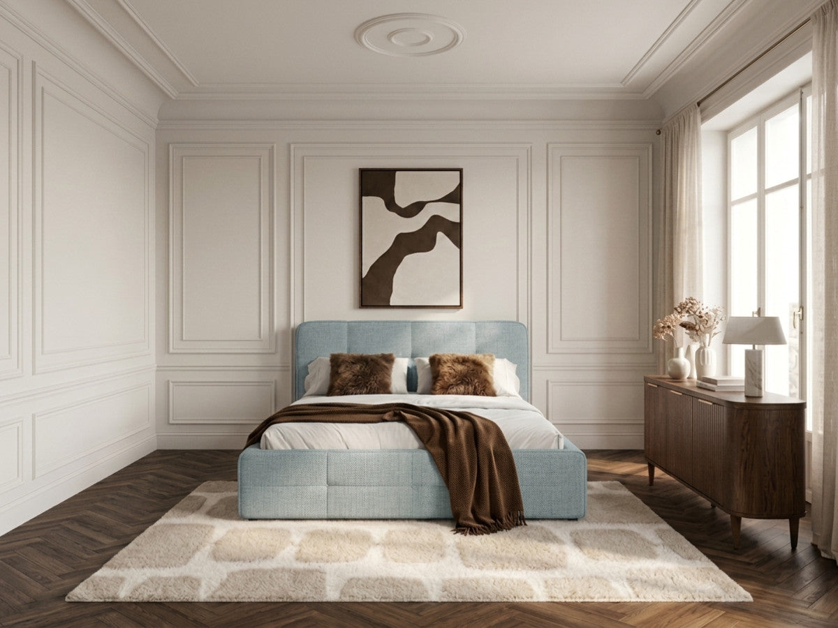 Laag opbergbed PERCEVAL in gemêleerde stof