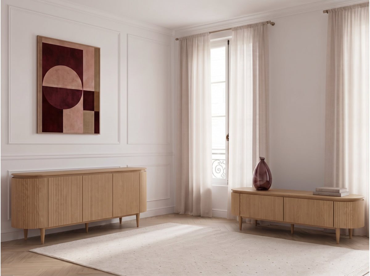 Ensemble SORMIOU avec buffet 180 cm + meuble TV 180 cm placage chêne massif