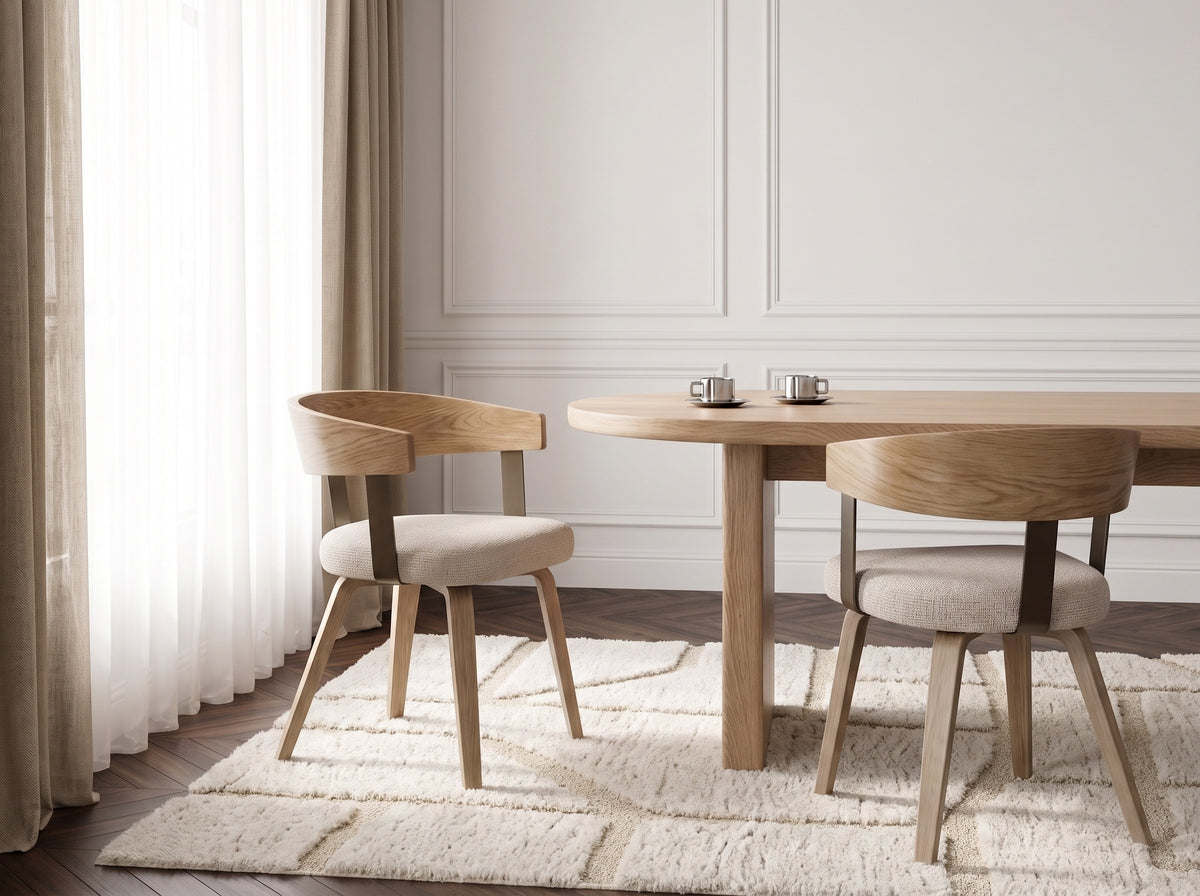Set van 2 stoelen BIARA met structuurstof en poten van populieren multiplex