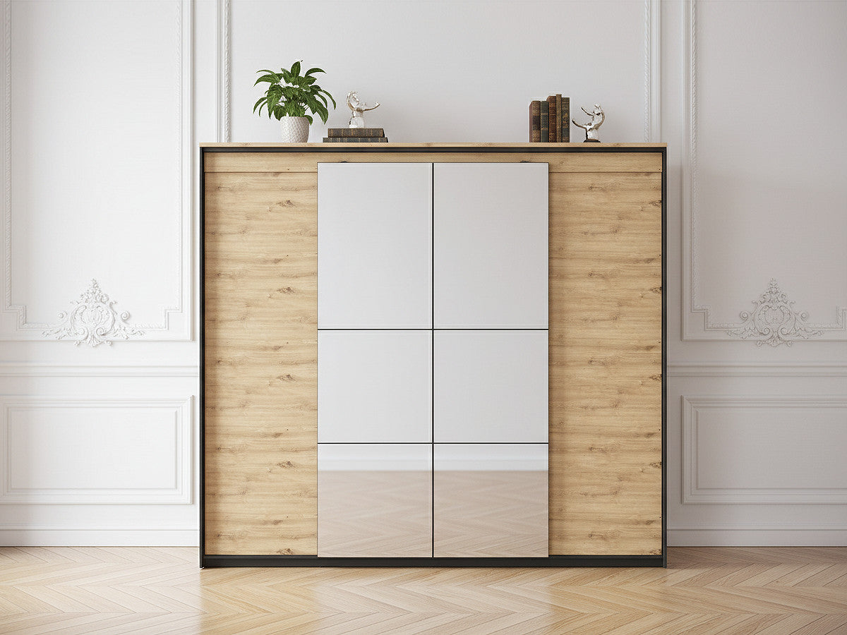 Armoire 4 portes 250 cm KYRIA avec LED imitation Chêne