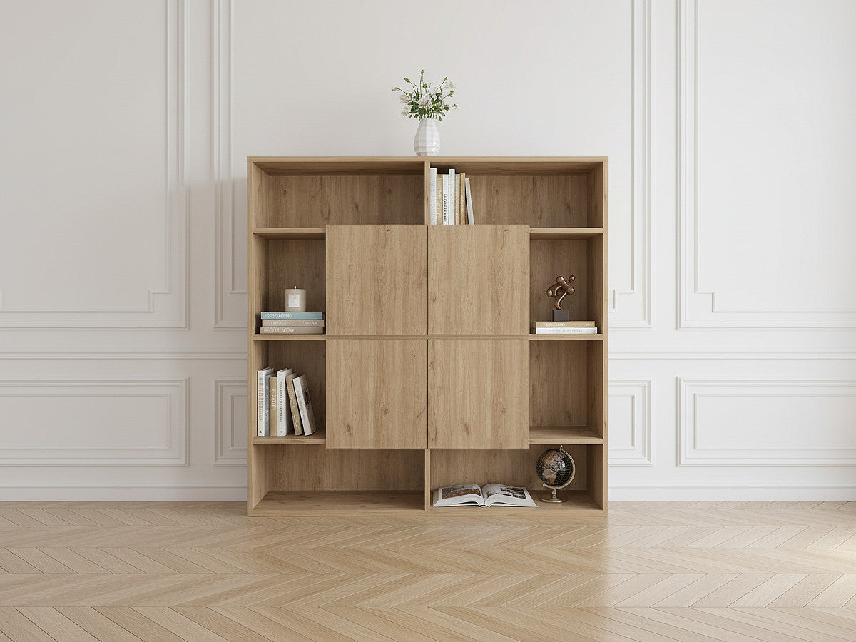 Bibliothèque 4 portes H.170 cm BELLAMY effet chêne