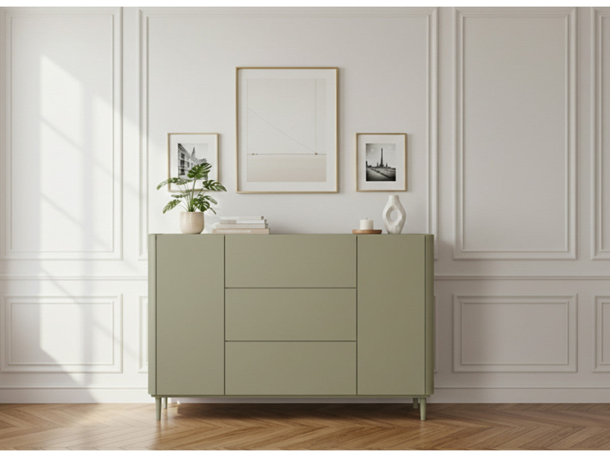 Buffet 2 portes 3 tiroirs 150 cm ANYRA pieds en bois massif