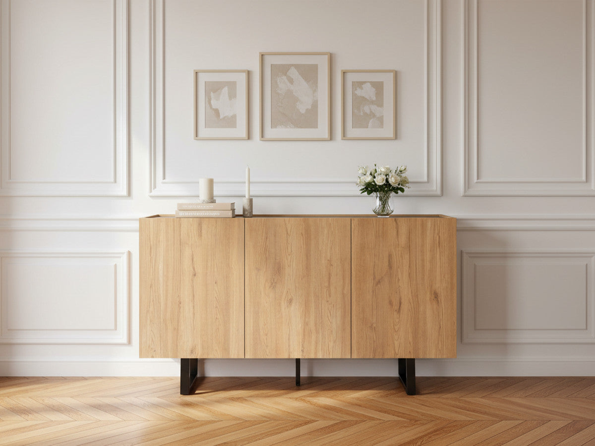 Buffet 3 portes 140 cm OPERA effet chêne et imitation marbre noir